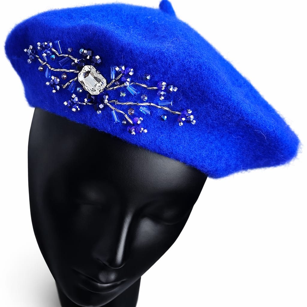 Handmade Beret with Crystal & Bead Details