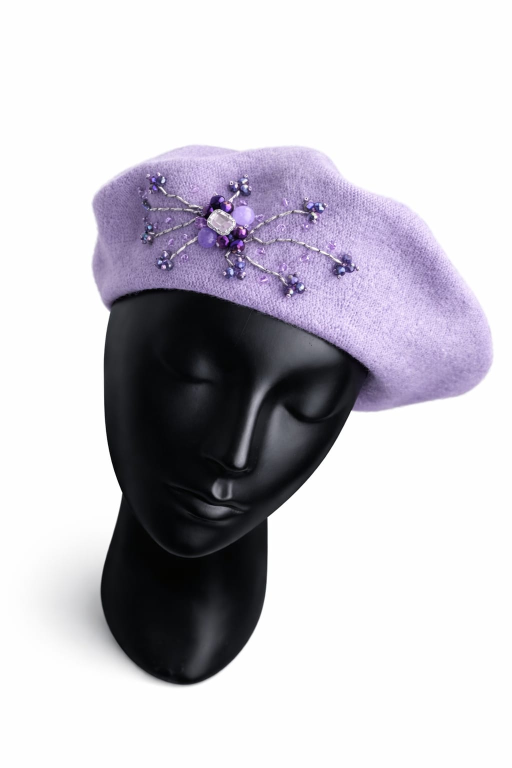 Handmade Beret with Crystal & Bead Details