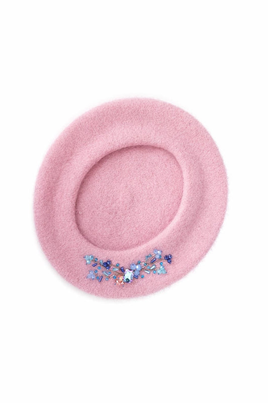 Handmade Beret with Crystal & Bead Details