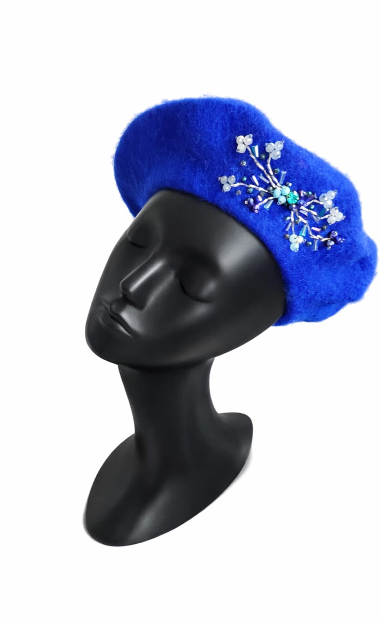 Handmade Beret with Crystal & Bead Details
