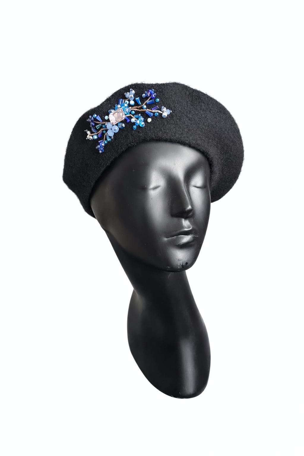 Handmade Beret with Crystal & Bead Details