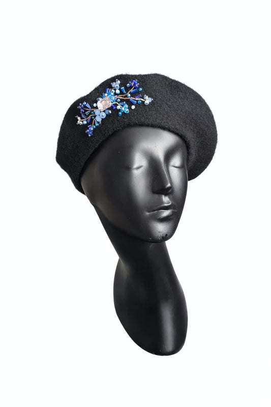 Handmade Beret with Crystal & Bead Details