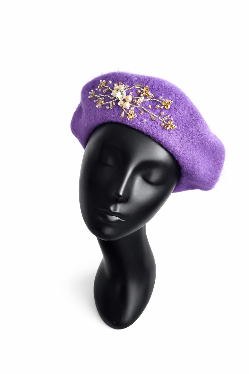 Handmade Beret with Crystal & Bead Details