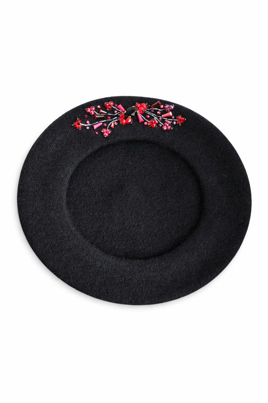 Handmade Beret with Crystal & Bead Details