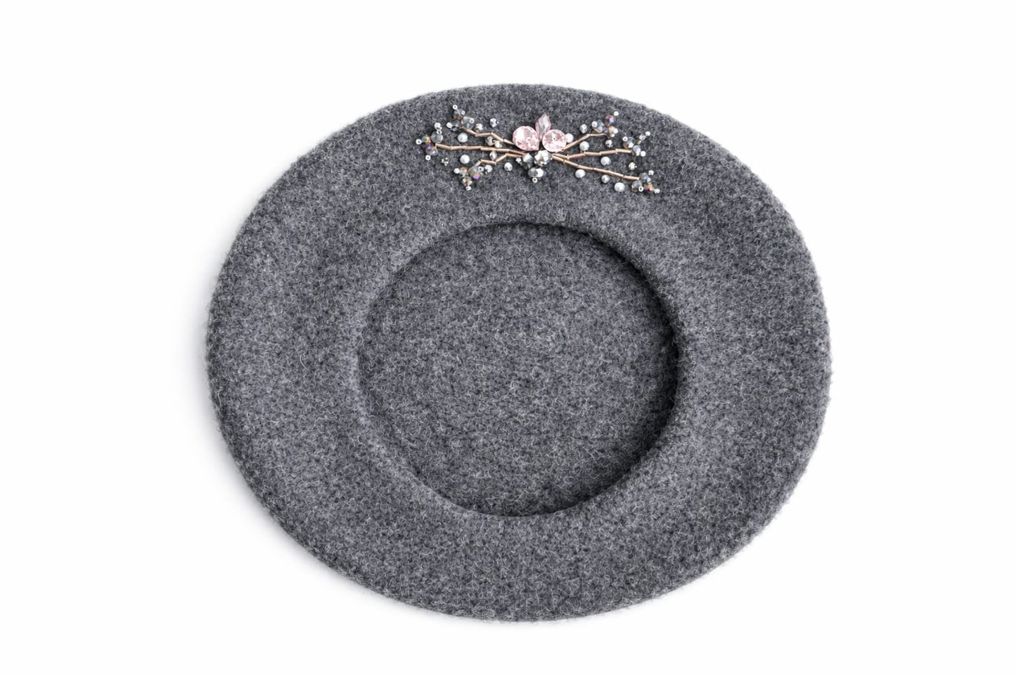 Handmade Beret with Crystal & Bead Details