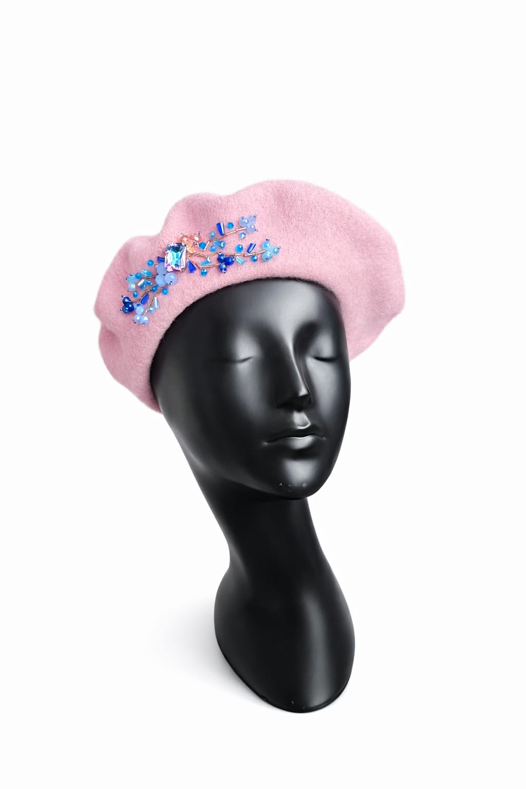 Handmade Beret with Crystal & Bead Details