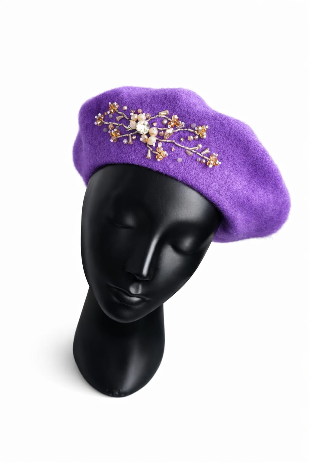 Handmade Beret with Crystal & Bead Details