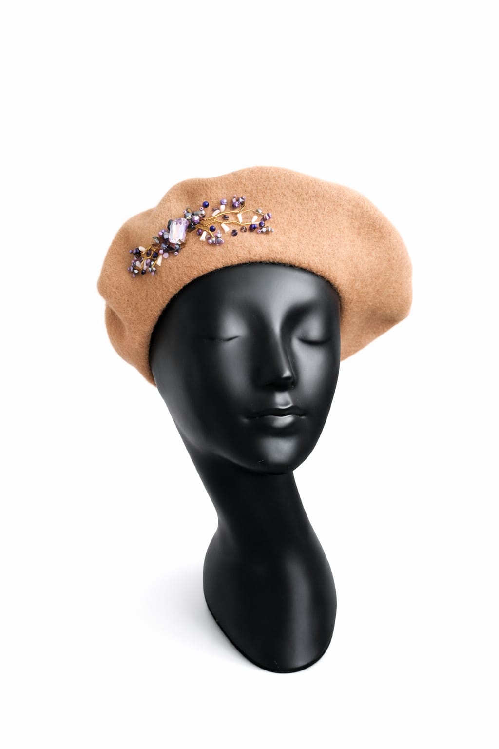 Handmade Beret with Crystal & Bead Details